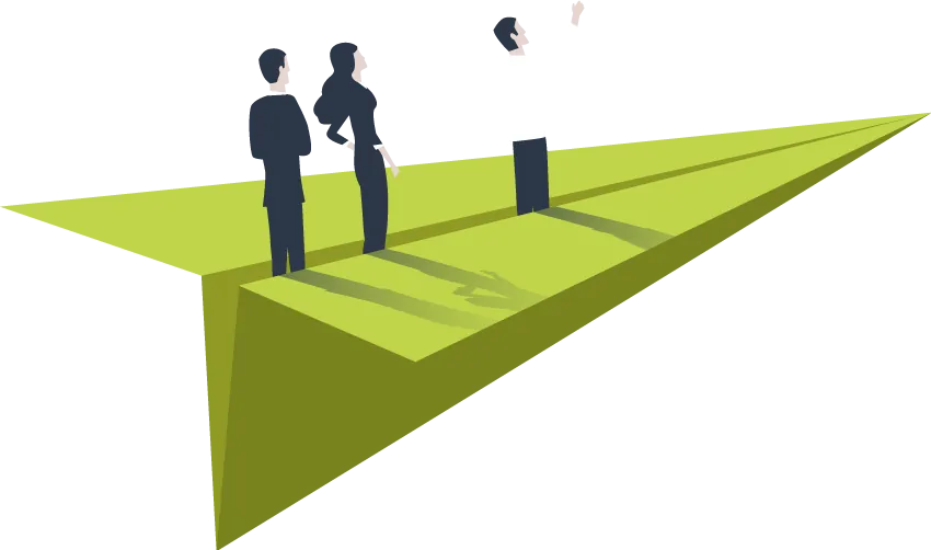BusinessAdviceTransparent_c1d54a.png Illustration: Team auf Papierflieger unterwegs – betriebswirtschaftliche Beratung von IStB