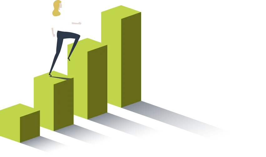 Career3Transparent_c1d54a.png Illustration: Aufstieg über Balkendiagramm-Stufen – Karrierechancen bei IStB