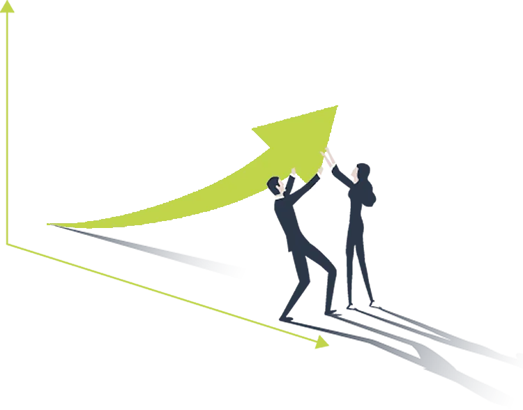 Illustration: aufsteigender Wachstumspfeil mit High-Five – Steuerberatung bei IStB