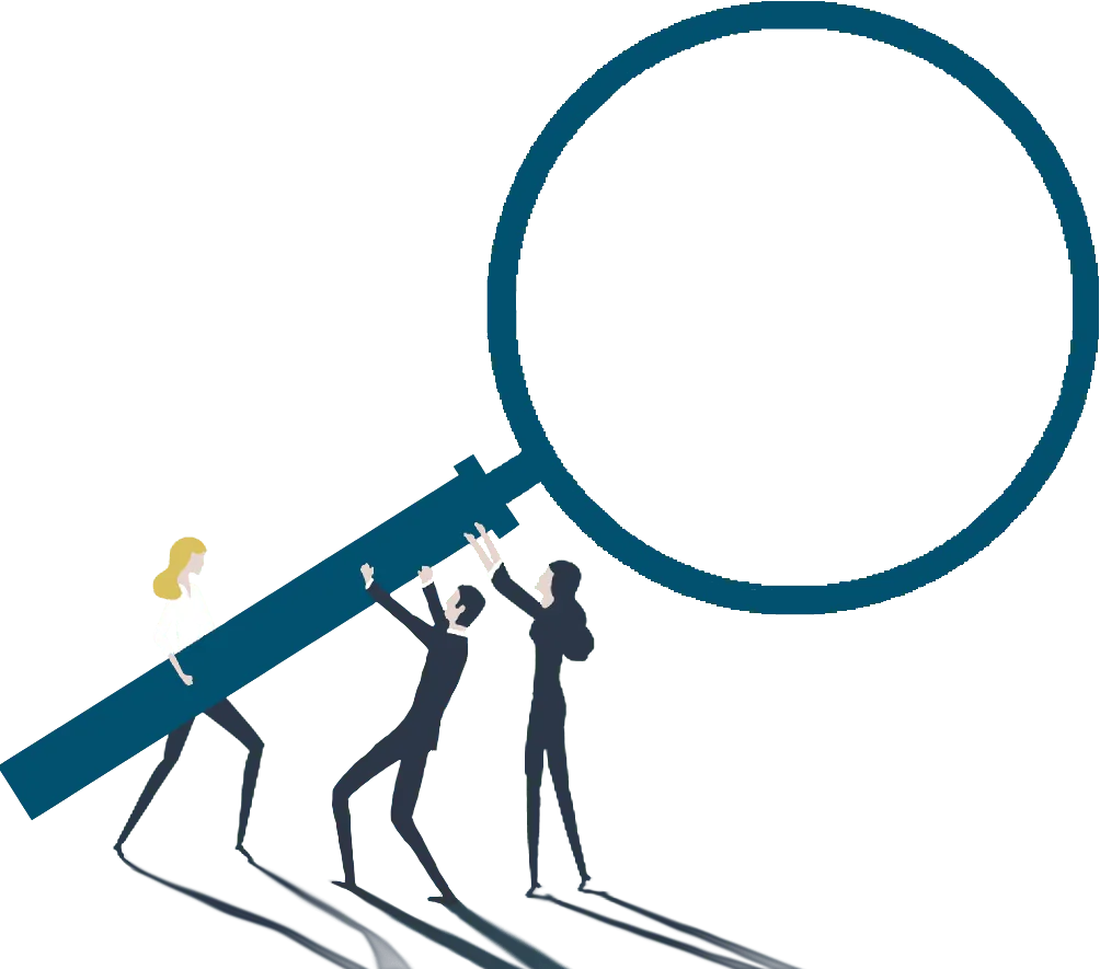 IStB2LupeQ.png Illustration: Team hält eine Lupe mit Häkchen – sorgfältige Prüfung bei IStB