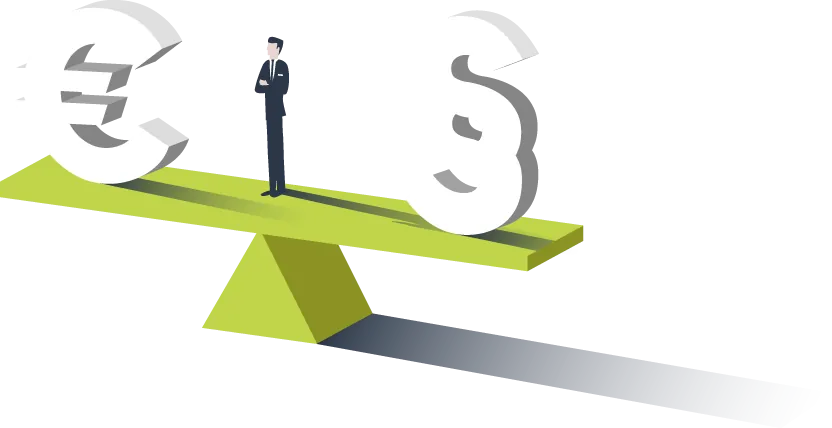 TaxAdviceTransparent_c1d54a.png Illustration: Berater balanciert zwischen Euro-Zeichen und Paragraf – Steuerberatung bei IStB