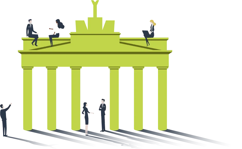 Illustration des Brandenburger Tors mit Berater:innen – die Steuerkanzlei IStB in Berlin